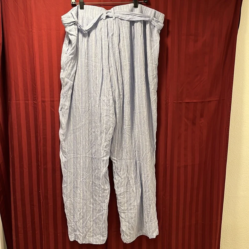 NWT Torrid 3 - light blue boho vertical stripe, gauze, wide leg, belted pants - Picture 9 of 13